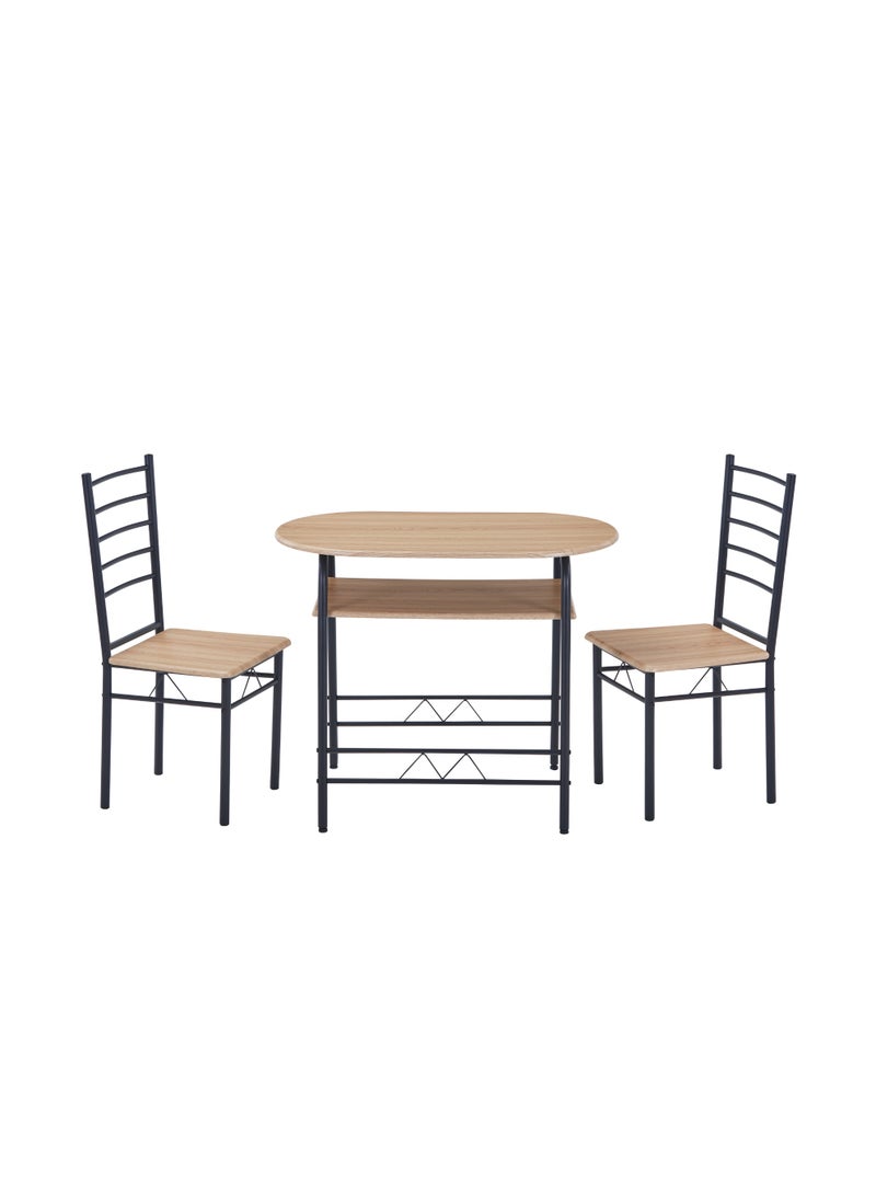 اي اف تي طقم طاولة طعام من 3 قطع مع كرسيين - أثاث مطبخ وغرفة طعام مدمج، تصميم موفر للمساحة، إطار معدني مع لمسة نهائية من خشب البلوط الطبيعي - Image 4