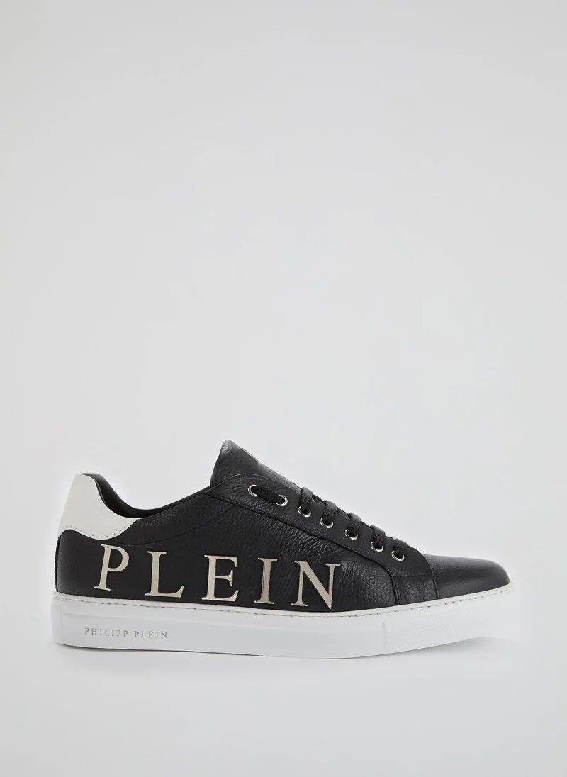 PHILIPP PLEIN Black Logo Embellished Low Top Sneakers