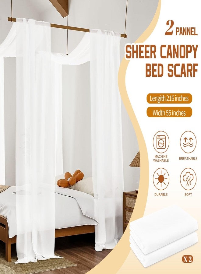Showgeous ستائر قبة شوجوس 2 لوحة بيضاء لسرير القبة 55" x 216" ستارة قبة سرير لإطار سرير كامل/ملكة، ستائر قبة سرير ملكة، ستائر قبة سرير شفافة، ستارة قبة سرير تول - Image 2