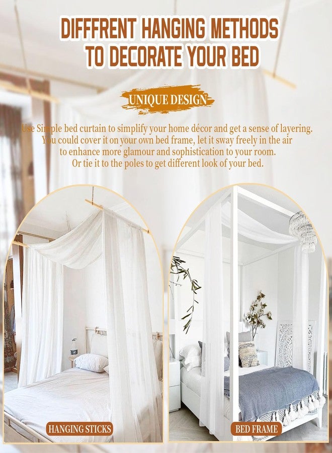 Showgeous ستائر قبة شوجوس 2 لوحة بيضاء لسرير القبة 55" x 216" ستارة قبة سرير لإطار سرير كامل/ملكة، ستائر قبة سرير ملكة، ستائر قبة سرير شفافة، ستارة قبة سرير تول - Image 4