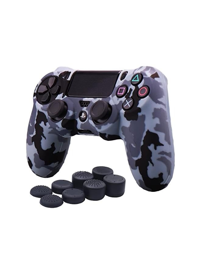 بروماس غطاء حافظة من مطاط السيليكون الناعم باللون الرمادي المموه متوافق مع Sony Station DUALSHOCK 4 PS4/Slim/Pro Controller Skin Thumb Grips (x8) Joystick Stick Grips Caps (رمادي) - Image 1