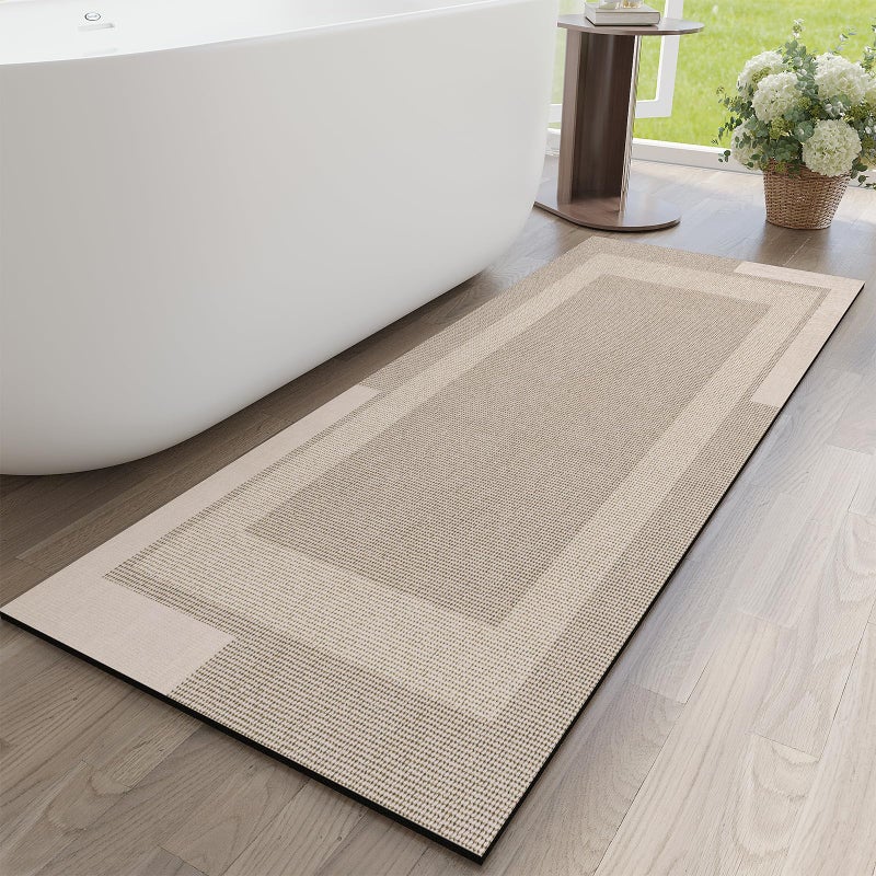 YDKGL Non Slip Long Bathroom Runner Rug Bath Mat, Rubber Backing Ultra Thin Bathroom Rugs Fit Under Door Quick Dry Super Absorbent Washable Shower Mat for Bathtub Sink Floor, Beige 17"x59" - Image 1