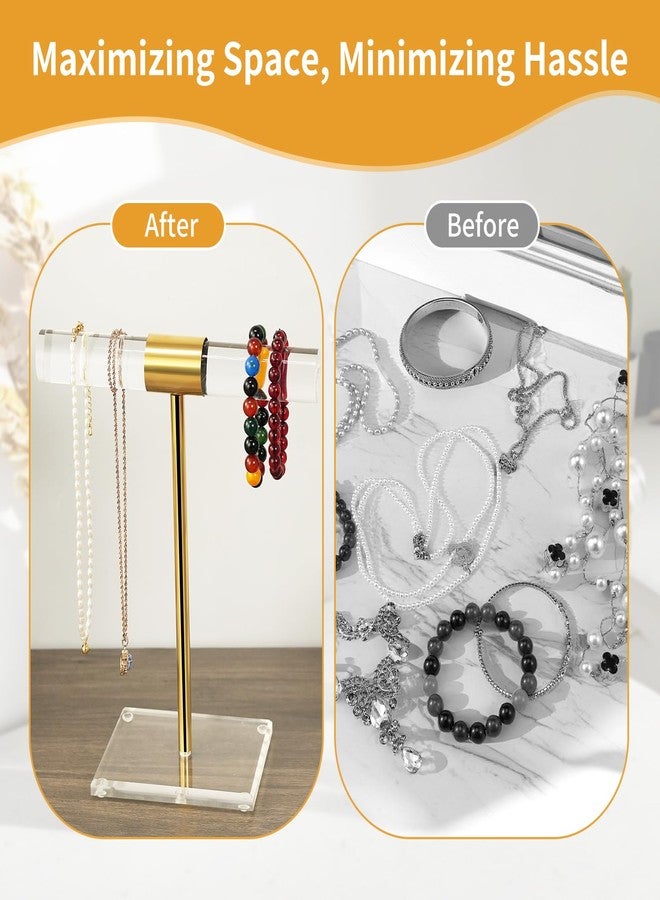SHUNKAIZS Acrylic Bracelet Holder Display Stand, Tangle-Free T-Bar Necklace Display for Vendors Retail Store Home, Clear Jewelry Organizer, Bangles Watch Holder Stands with Gold Stainless Rod - Image 5
