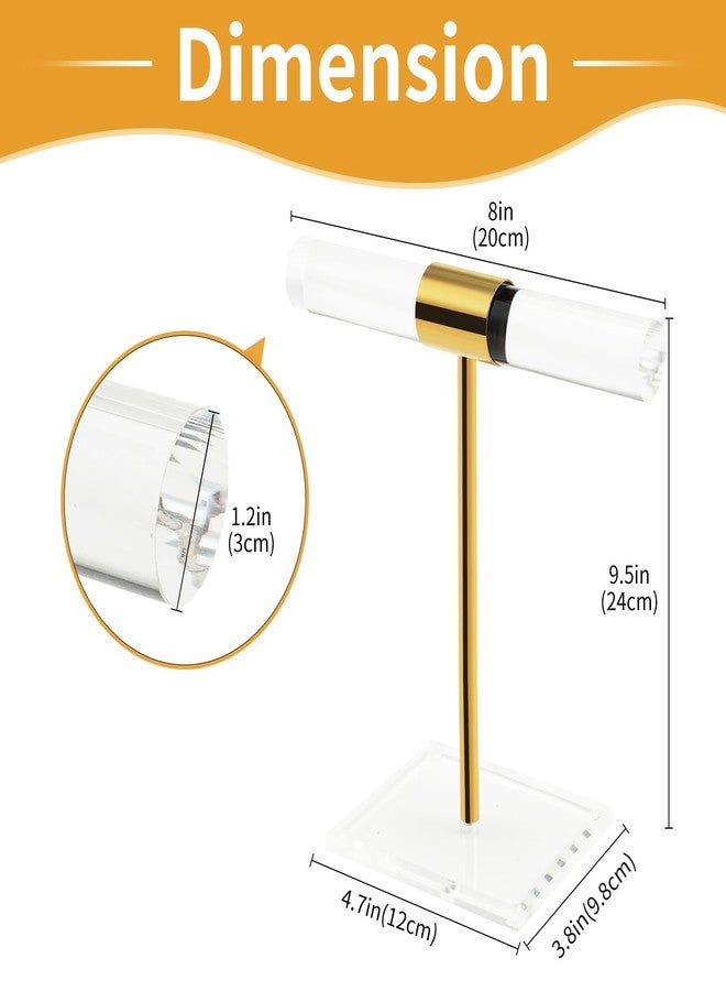 SHUNKAIZS Acrylic Bracelet Holder Display Stand, Tangle-Free T-Bar Necklace Display for Vendors Retail Store Home, Clear Jewelry Organizer, Bangles Watch Holder Stands with Gold Stainless Rod - Image 2
