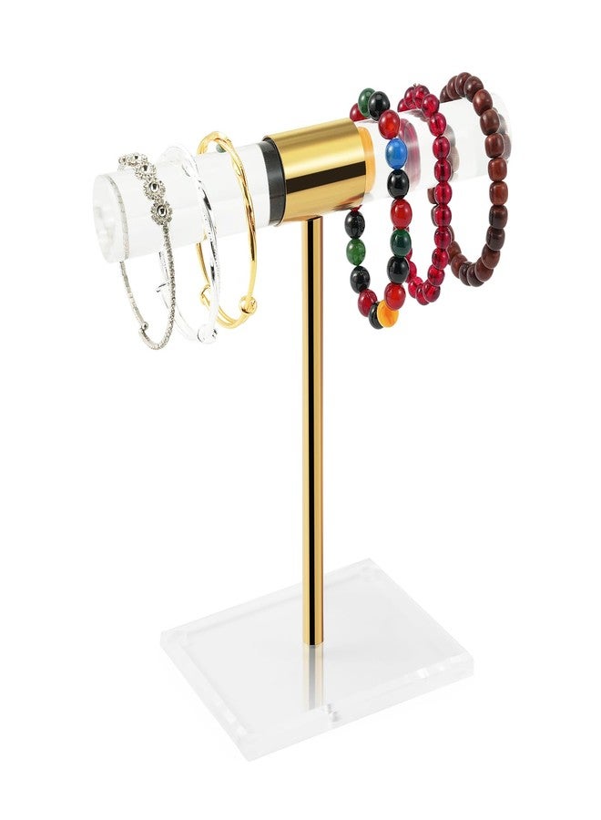 SHUNKAIZS Acrylic Bracelet Holder Display Stand, Tangle-Free T-Bar Necklace Display for Vendors Retail Store Home, Clear Jewelry Organizer, Bangles Watch Holder Stands with Gold Stainless Rod - Image 1