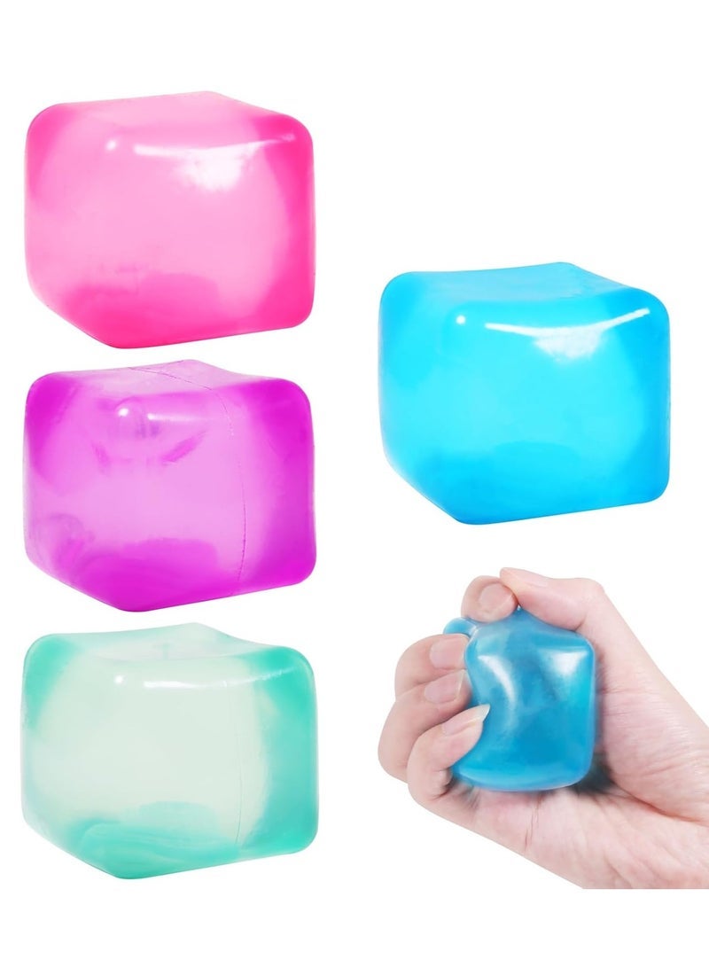general 4pack Stress Cube Squishy Stress Balls for Adults Kids Sensory Fidget Toy for Your Best Mellow and Chill,Ice Cubes,Square Shape with Filling in Pink Blue Purple Green,Age 3 to Adult - Image 1