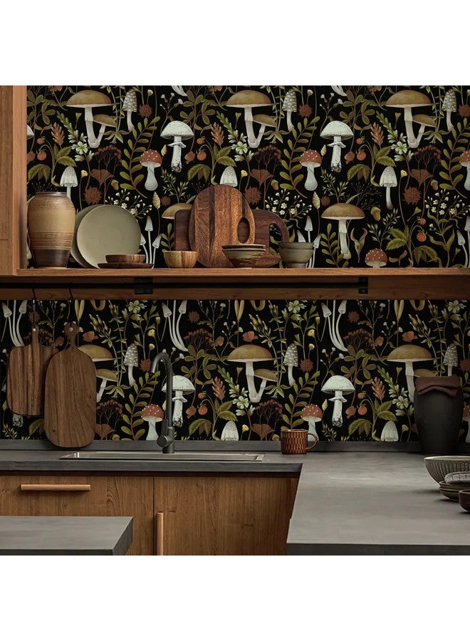 WENMER Floral Wallpaper Peel and Stick Wallpaper Boho Mushroom Wallpaper Mushroom Contact Paper Vinyl Removable Self-Adhesive Stick on Wallpaper for Bathroom Bedroom 17.3” x 118” - Image 3