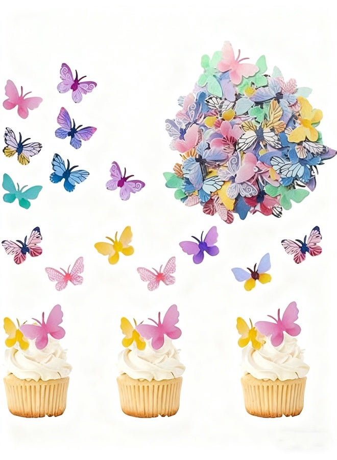 Happy D 72Pcs Edible Butterfly Cupcake Toppers 3D Colorful Butterfly Cake Decoration Realistic Spring Dessert Decoration for Birthday Party Wedding Food Supplies Mixed Size - Image 2