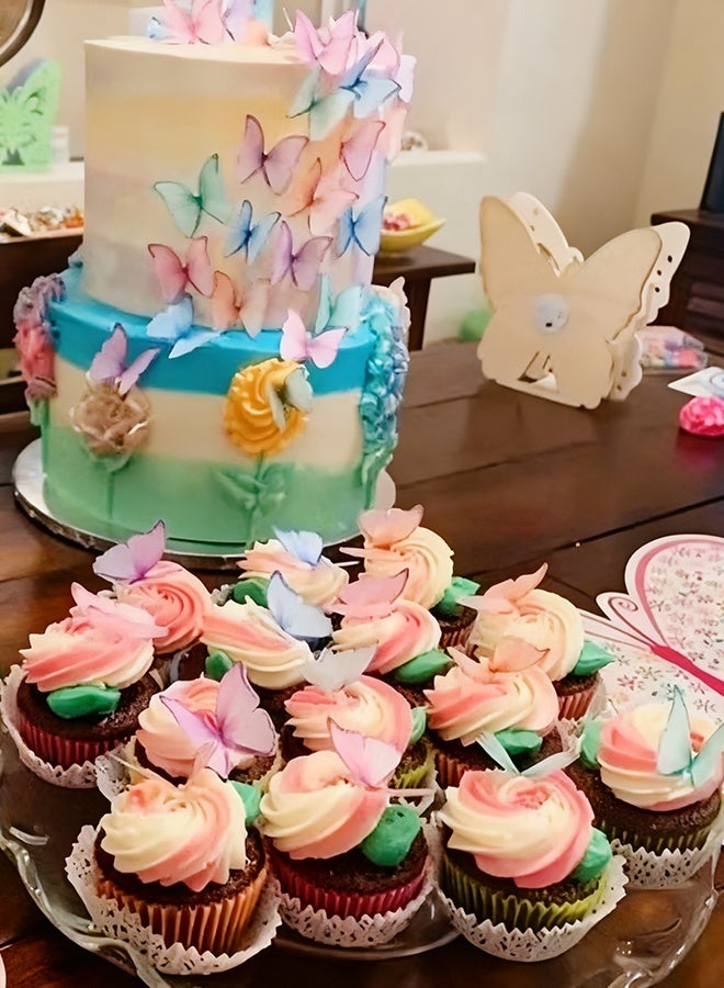 Happy D 72Pcs Edible Butterfly Cupcake Toppers 3D Colorful Butterfly Cake Decoration Realistic Spring Dessert Decoration for Birthday Party Wedding Food Supplies Mixed Size - Image 4