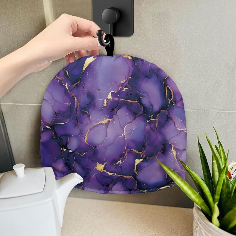 Tea Pot Cover for Keeping Warm Purple Tea Pot Cover Tea Pots Cosy Insulated Tea Cozies Home Kitchen Decoration Teapot Dust Cover Warming Tea Kettle Quilt Marble Tea Cozies Double Insulated - Image 4