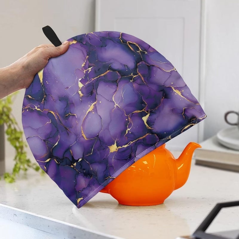 Tea Pot Cover for Keeping Warm Purple Tea Pot Cover Tea Pots Cosy Insulated Tea Cozies Home Kitchen Decoration Teapot Dust Cover Warming Tea Kettle Quilt Marble Tea Cozies Double Insulated - Image 3