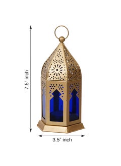 Webelkart Webelkart Premium Moroccan Gold, Blue Color Metal Iron Lantern Tea Light Holder with Free Tealight Candle Holder for Home | Tealight Candle Holders for Diwali Decoration  - Image 2