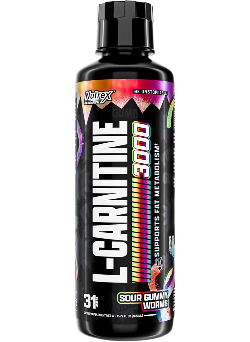 Nutrex Research Liquid L Carnitine 3000 – Sour Gummy Worms | L-Carnitine Liquid Shots, Stimulant Free | Supports Muscle Recovery for Men and Women - 31 Servings - Image 1