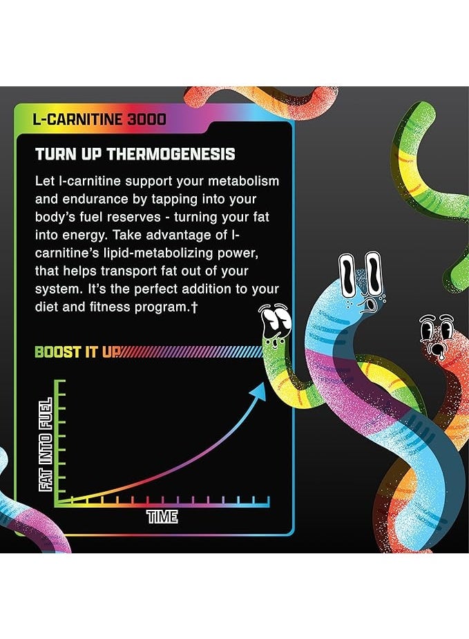 Nutrex Research Liquid L Carnitine 3000 – Sour Gummy Worms | L-Carnitine Liquid Shots, Stimulant Free | Supports Muscle Recovery for Men and Women - 31 Servings - Image 4