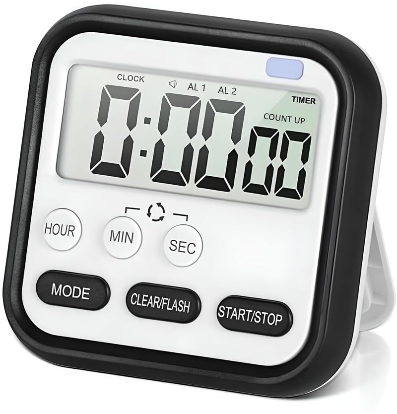 Rugmi Rugmi Digital Kitchen Timer with 24Hour Clock Alarm Switch Memory Function Count Up Down Magnetic Back Loud Alarm LCD Display for Cooking Study Sports Classroom Black  - Image 1