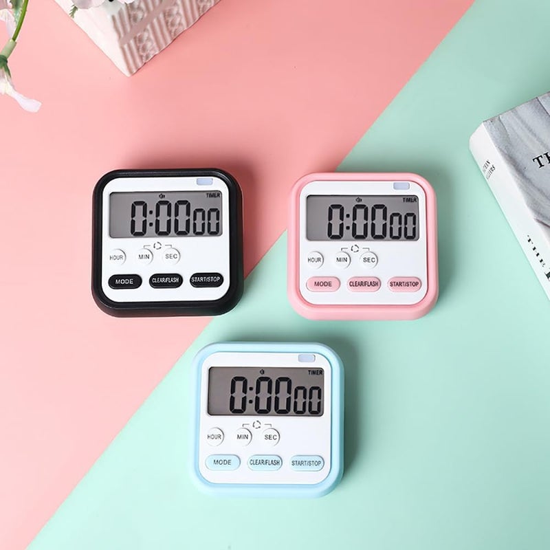 Rugmi Rugmi Digital Kitchen Timer with 24Hour Clock Alarm Switch Memory Function Count Up Down Magnetic Back Loud Alarm LCD Display for Cooking Study Sports Classroom Black  - Image 3