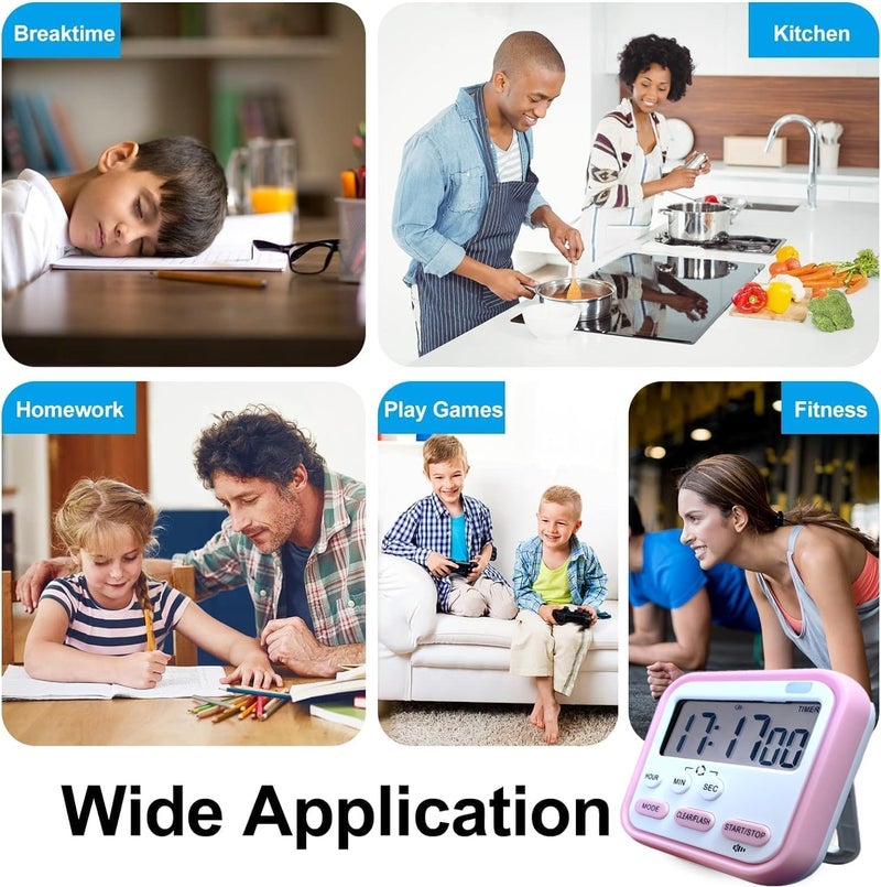 Rugmi Rugmi Digital Kitchen Timer with 24Hour Clock Alarm Switch Memory Function Count Up Down Magnetic Back Loud Alarm LCD Display for Cooking Study Sports Classroom Black  - Image 4