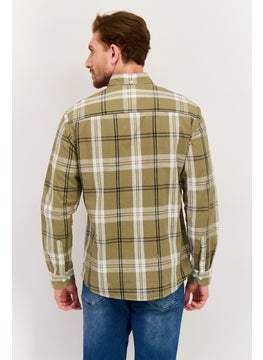 Jack Jones Men Premium Fit Plaid Long Sleeve Causal Shirt, Olive  - Image 4