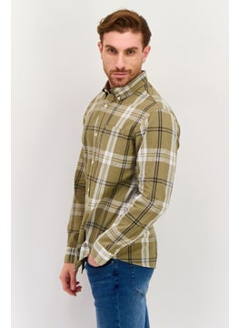 Jack Jones Men Premium Fit Plaid Long Sleeve Causal Shirt, Olive  - Image 2