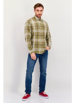 Jack Jones Men Premium Fit Plaid Long Sleeve Causal Shirt, Olive  - Image 3