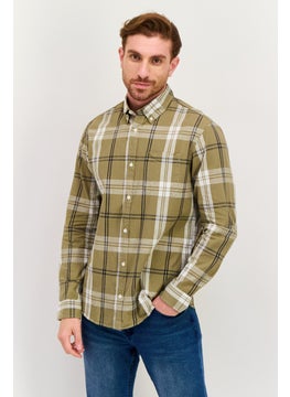 Jack Jones Men Premium Fit Plaid Long Sleeve Causal Shirt, Olive  - Image 1