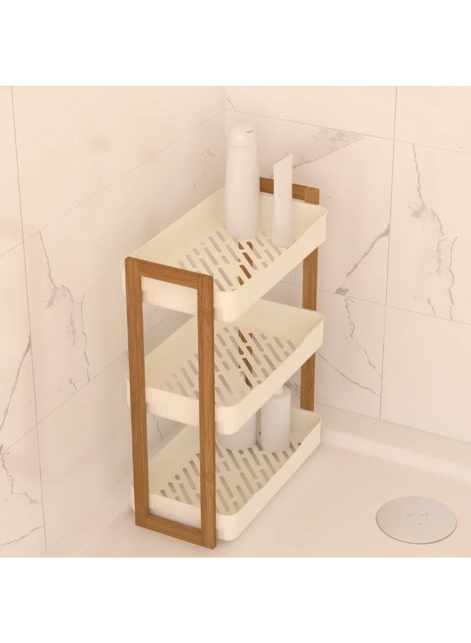 Five Simply Smart Natureo 3-Tier Rectangular Bamboo Shelf White and Brown 45 x 20.5 x 35 cm 204929 - Image 3