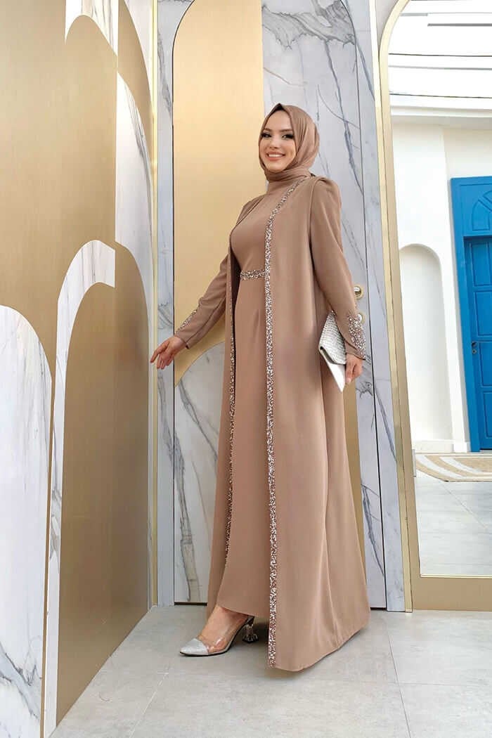 Bym Fashion Bym Stone Embroidery Detailed Vest Dress Suit 3838 Mink  - Image 2