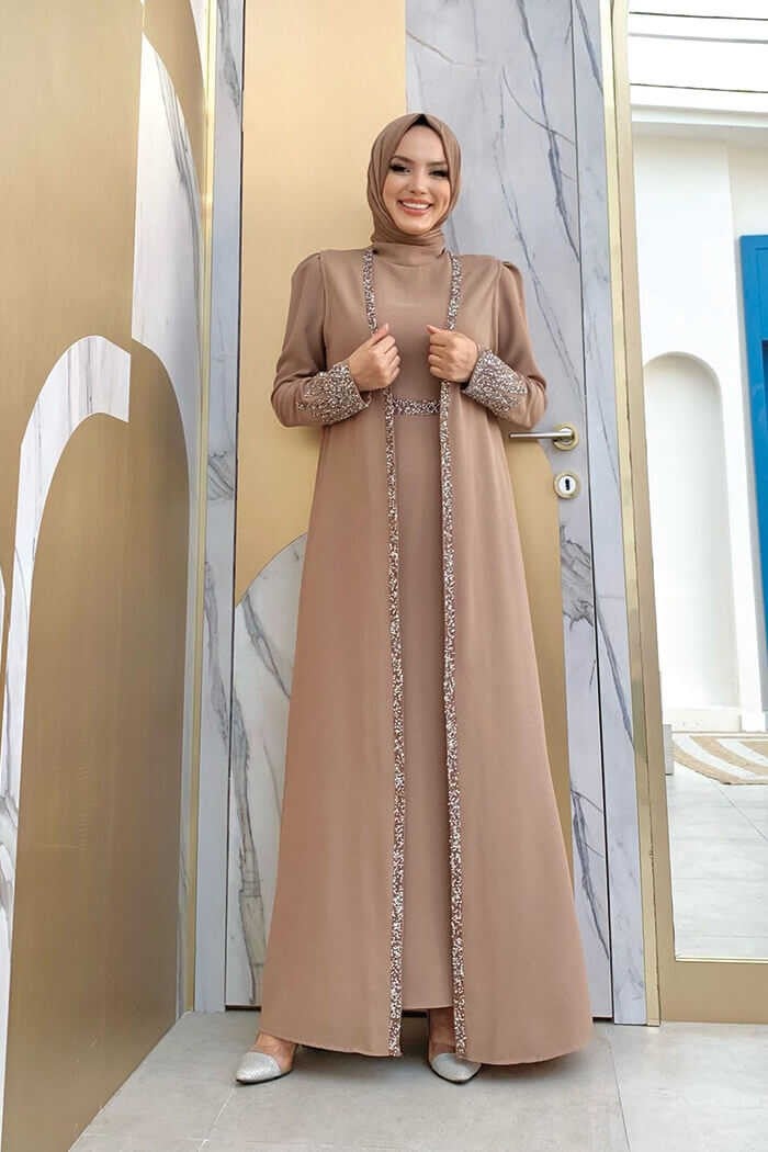 Bym Fashion Bym Stone Embroidery Detailed Vest Dress Suit 3838 Mink  - Image 1