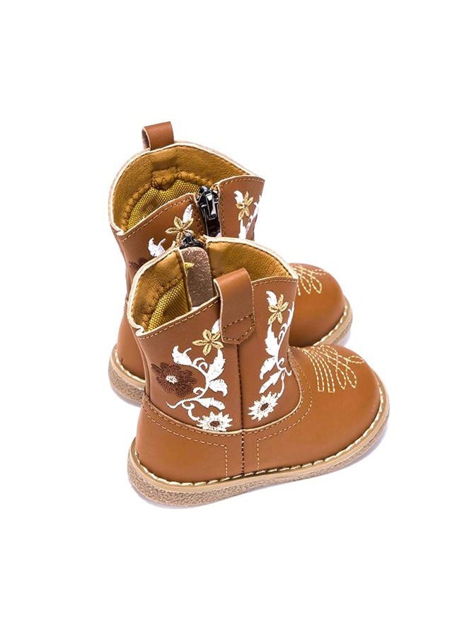 Newsonet Baby Cowboy Cowgirl Boots Infant Western Boots Toddler Boys Girls Round Toe Riding Mid Calf Boots All Seasons for 6 9 12 18 24 Months, Brown, 6-12 Months Infant - Image 4