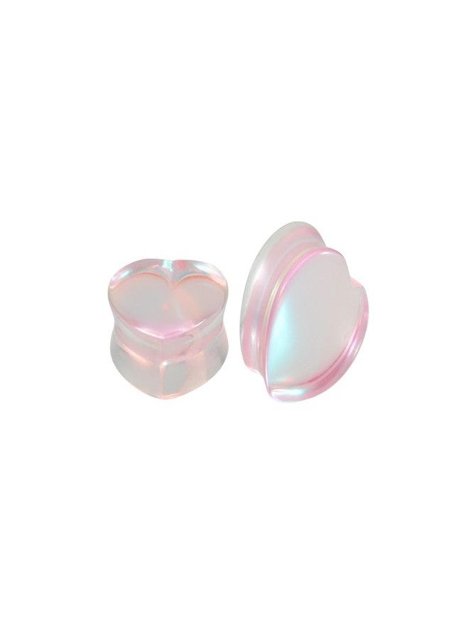 Izpack Pink Heart Glass Ear Plugs Tunnels Double Flared Saddle Expander Stretcher Ears Gauge Plug Piercing Body Jewelry for Women Men Unisex (11/16"(18mm)) - Image 1