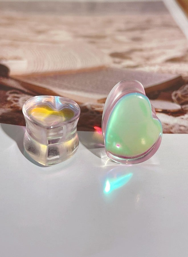 Izpack Pink Heart Glass Ear Plugs Tunnels Double Flared Saddle Expander Stretcher Ears Gauge Plug Piercing Body Jewelry for Women Men Unisex (11/16"(18mm)) - Image 5