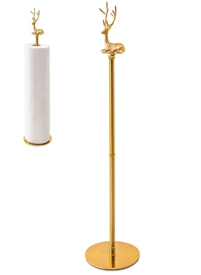 YALONG Gold Paper Towel Holder for Countertop, Vintage Brass Paper Towel Holder with Detachable Deer - Decorative Gold Holder with Non-Scratch Base - Image 1