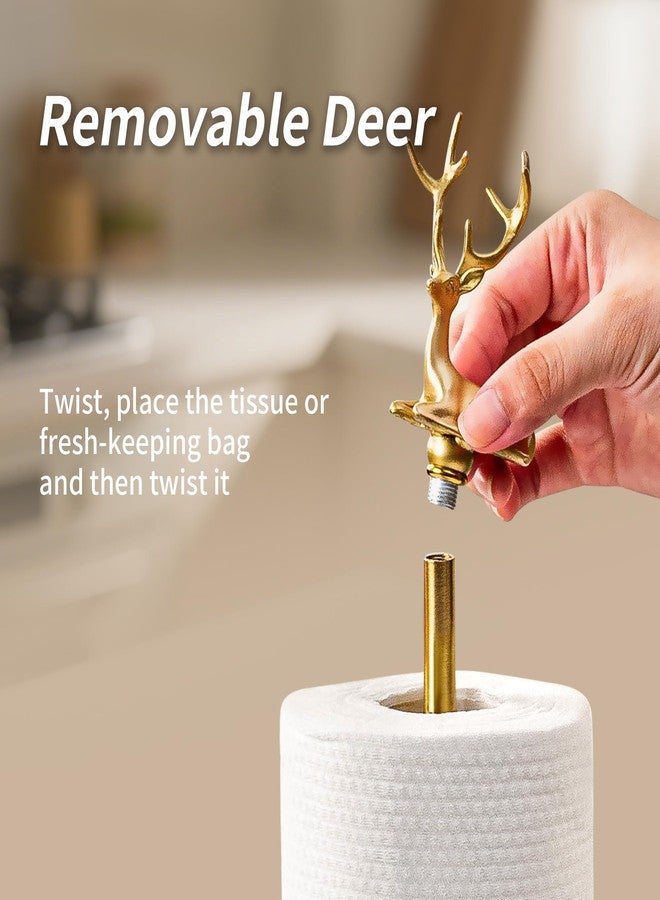 YALONG Gold Paper Towel Holder for Countertop, Vintage Brass Paper Towel Holder with Detachable Deer - Decorative Gold Holder with Non-Scratch Base - Image 3