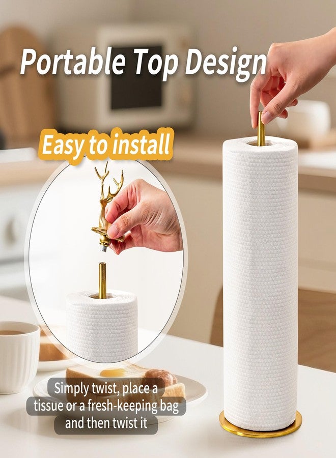 YALONG Gold Paper Towel Holder for Countertop, Vintage Brass Paper Towel Holder with Detachable Deer - Decorative Gold Holder with Non-Scratch Base - Image 4