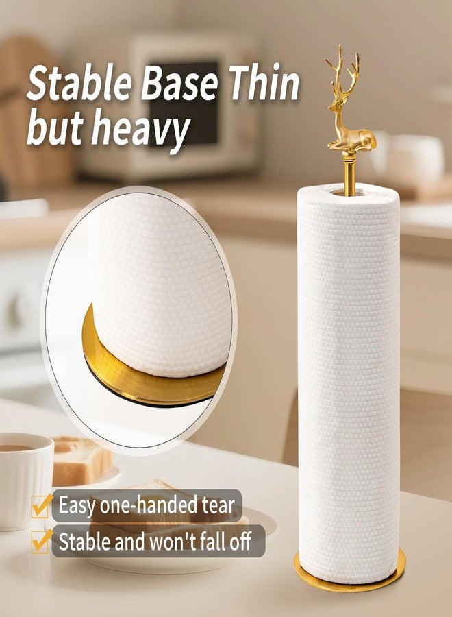 YALONG Gold Paper Towel Holder for Countertop, Vintage Brass Paper Towel Holder with Detachable Deer - Decorative Gold Holder with Non-Scratch Base - Image 5
