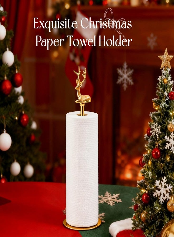 YALONG Gold Paper Towel Holder for Countertop, Vintage Brass Paper Towel Holder with Detachable Deer - Decorative Gold Holder with Non-Scratch Base - Image 2