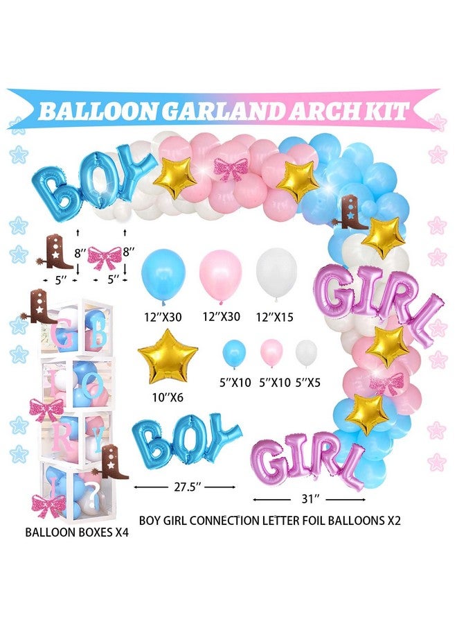 Hombae 169 Pcs Boots Or Bows Gender Reveal Decorations Hombae Boy Or Girl Gender Reveal Decorations Backdrop Balloon Garland Glitter Banner Tablecloth Cake Cupcake Topper Box Cutout Poster Sash Pink Blue - Image 5