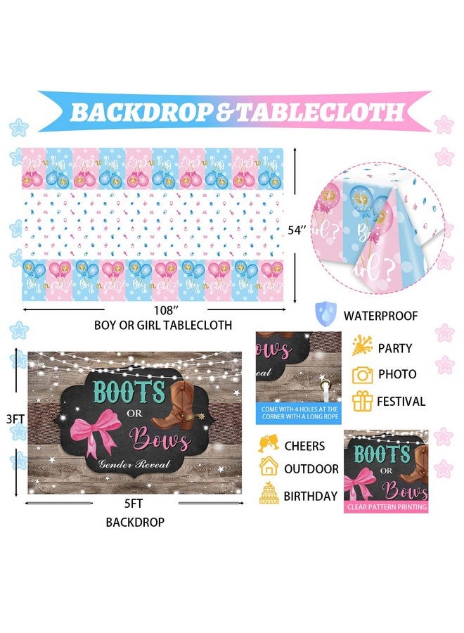 Hombae 169 Pcs Boots Or Bows Gender Reveal Decorations Hombae Boy Or Girl Gender Reveal Decorations Backdrop Balloon Garland Glitter Banner Tablecloth Cake Cupcake Topper Box Cutout Poster Sash Pink Blue - Image 4