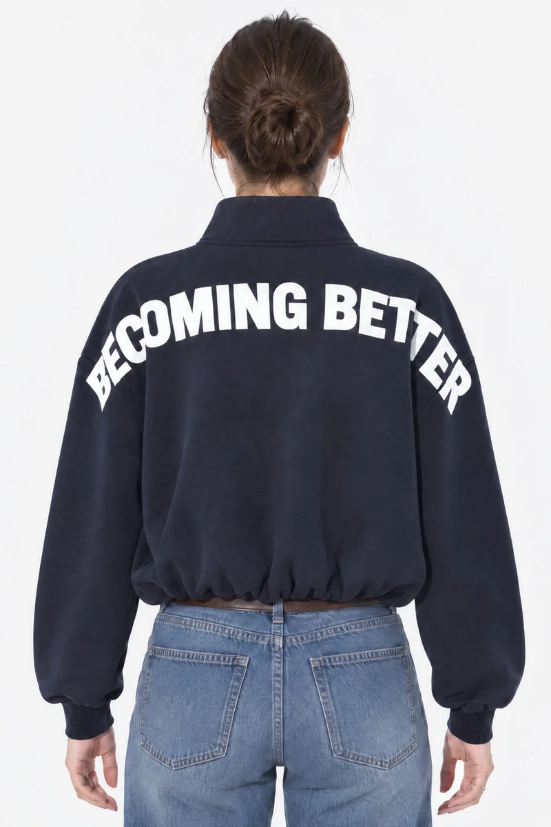 بوسيم BUSEM Oversized Half-Zip Crop Sweatshirt