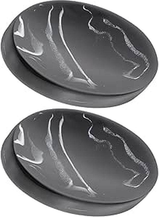Black Ink Marble Pattern Soap Dish Holder Tray Round Draining Design for Bathroom Sink Vanity 2 Pieces - Image 1