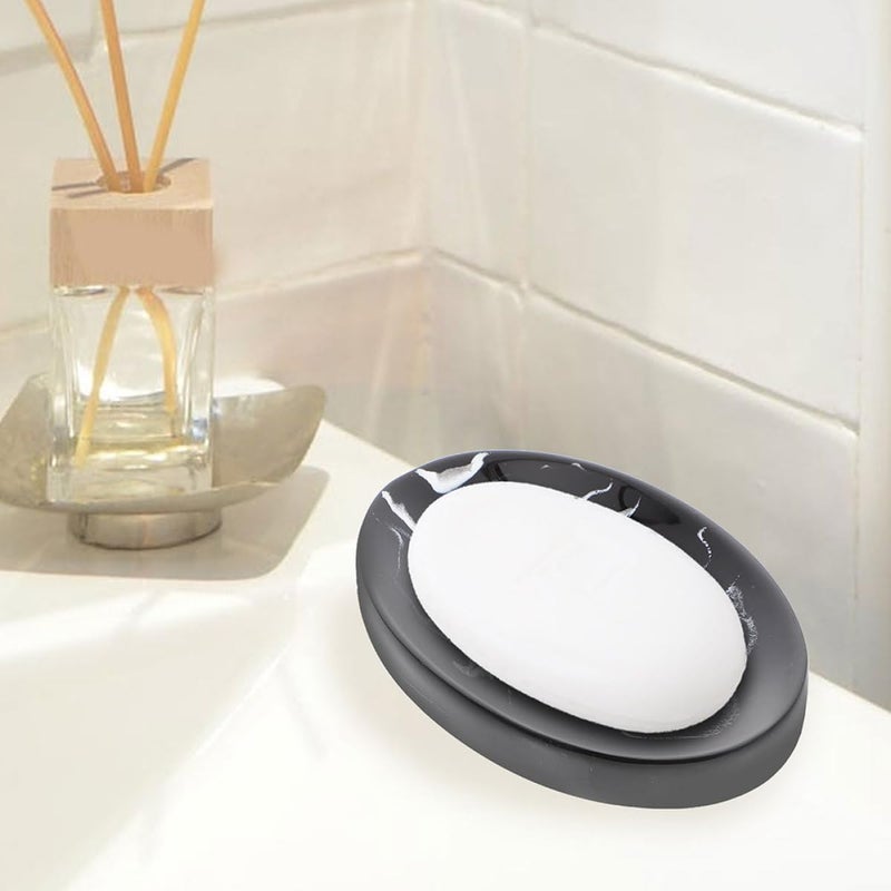 Black Ink Marble Pattern Soap Dish Holder Tray Round Draining Design for Bathroom Sink Vanity 2 Pieces - Image 3