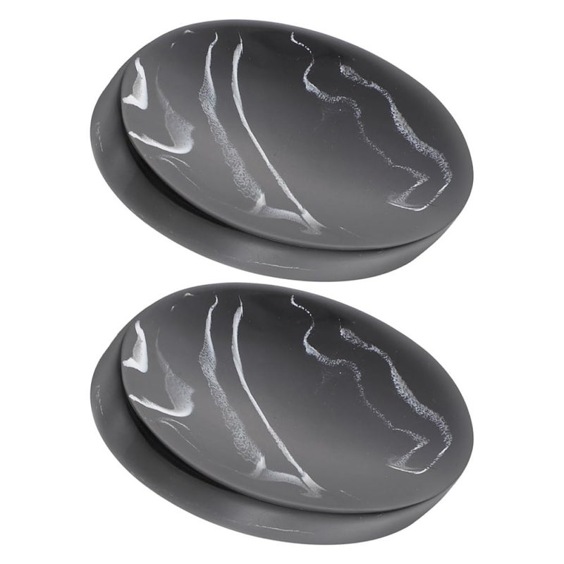 Black Ink Marble Pattern Soap Dish Holder Tray Round Draining Design for Bathroom Sink Vanity 2 Pieces - Image 2