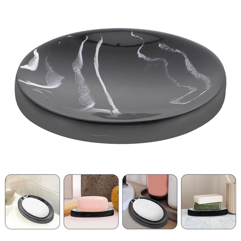 Black Ink Marble Pattern Soap Dish Holder Tray Round Draining Design for Bathroom Sink Vanity 2 Pieces - Image 4