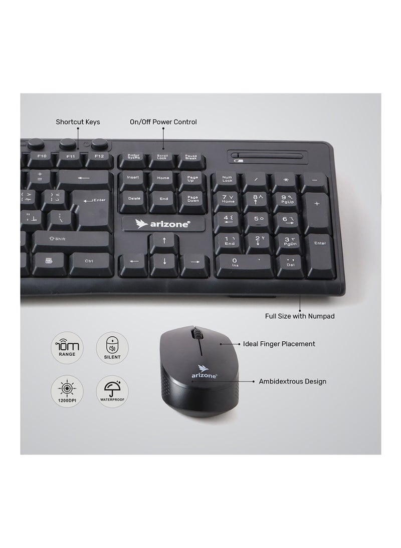 أريزون طقم لوحة مفاتيح وماوس لاسلكي من أريزون MK-1623 - 2.4 جيجا هرتز، الإنجليزية/العربية - Image 3