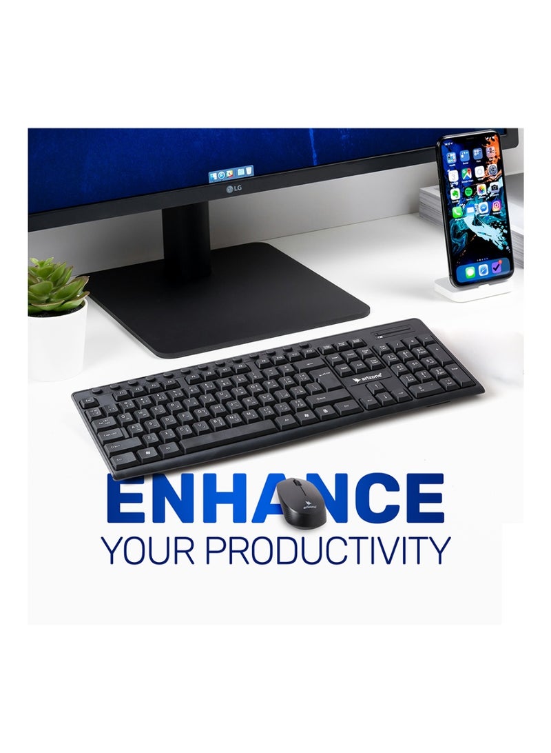 أريزون طقم لوحة مفاتيح وماوس لاسلكي من أريزون MK-1623 - 2.4 جيجا هرتز، الإنجليزية/العربية - Image 2