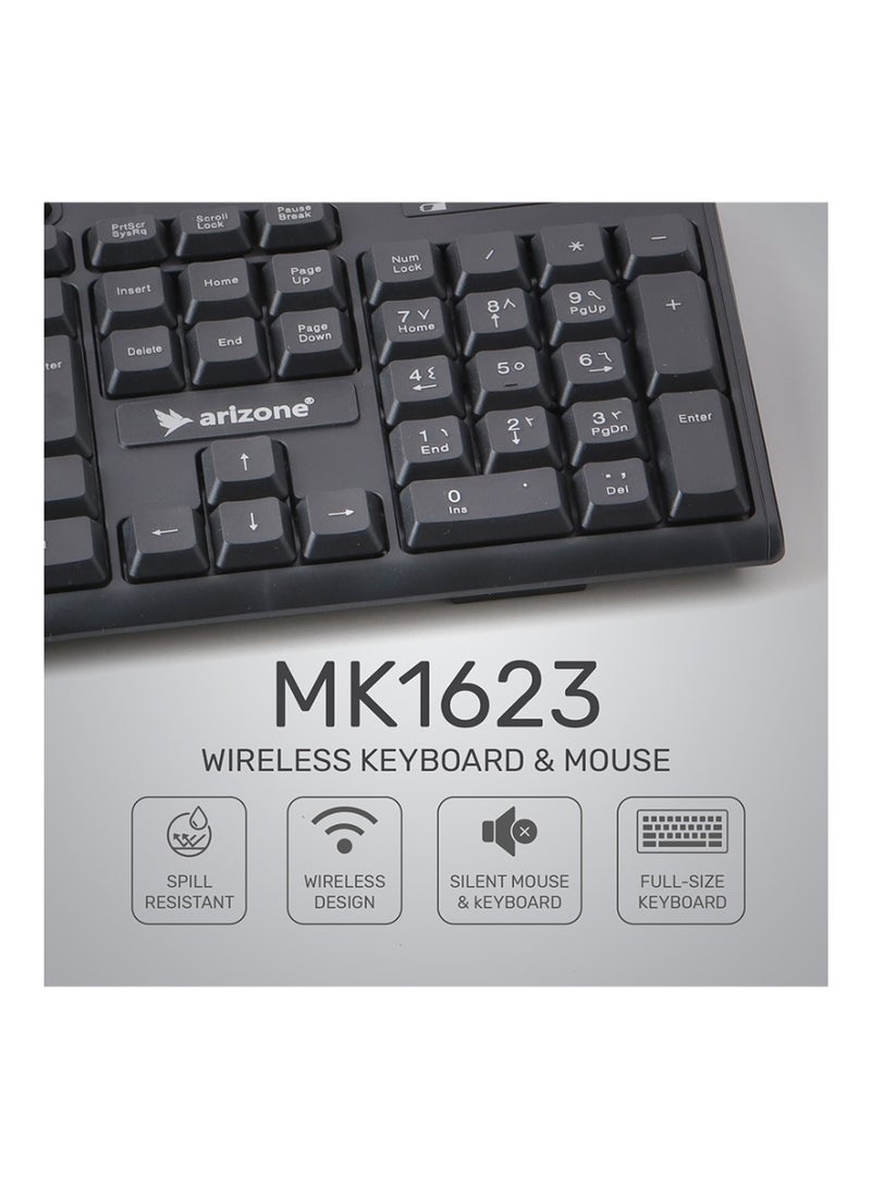 أريزون طقم لوحة مفاتيح وماوس لاسلكي من أريزون MK-1623 - 2.4 جيجا هرتز، الإنجليزية/العربية - Image 4