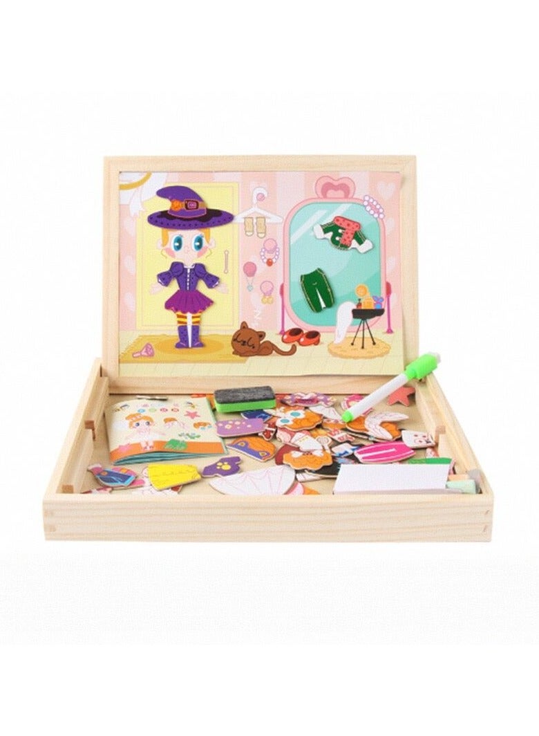 المغناطيسي لوحة الرسم ، واللباس لعبة للبنات موضوع ، رسم الأطفال تعلم لعبة اللغز الخشبي - Image 1