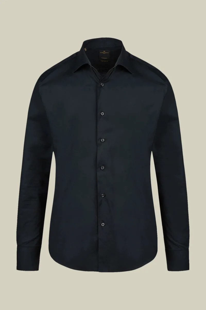 Doppelganger Black Men's 100% cotton French collar classic shirt stretch slub fabric - Black for Men | Best Price UAE