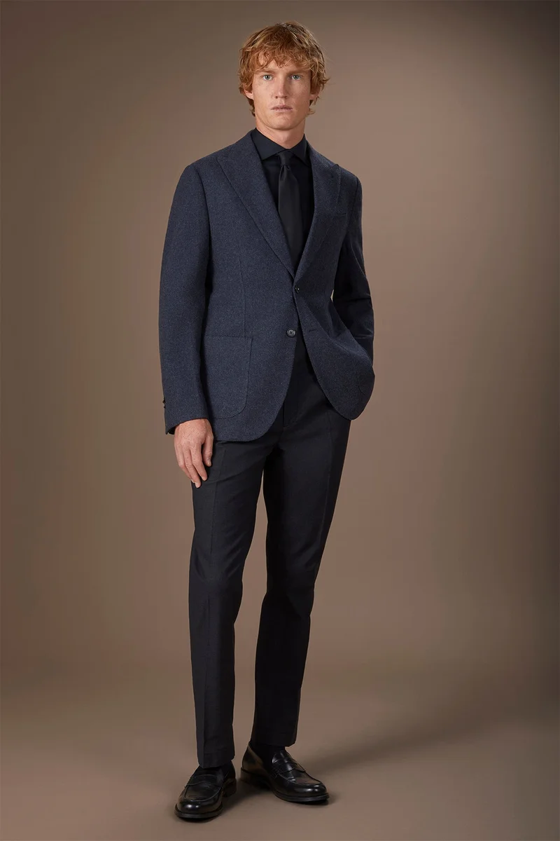 Doppelganger Black Men's 100% cotton French collar classic shirt stretch slub fabric - Black for Men | Best Price UAE