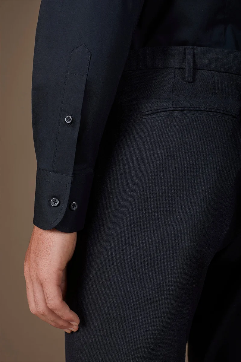 Doppelganger Black Men's 100% cotton French collar classic shirt stretch slub fabric - Black for Men | Best Price UAE